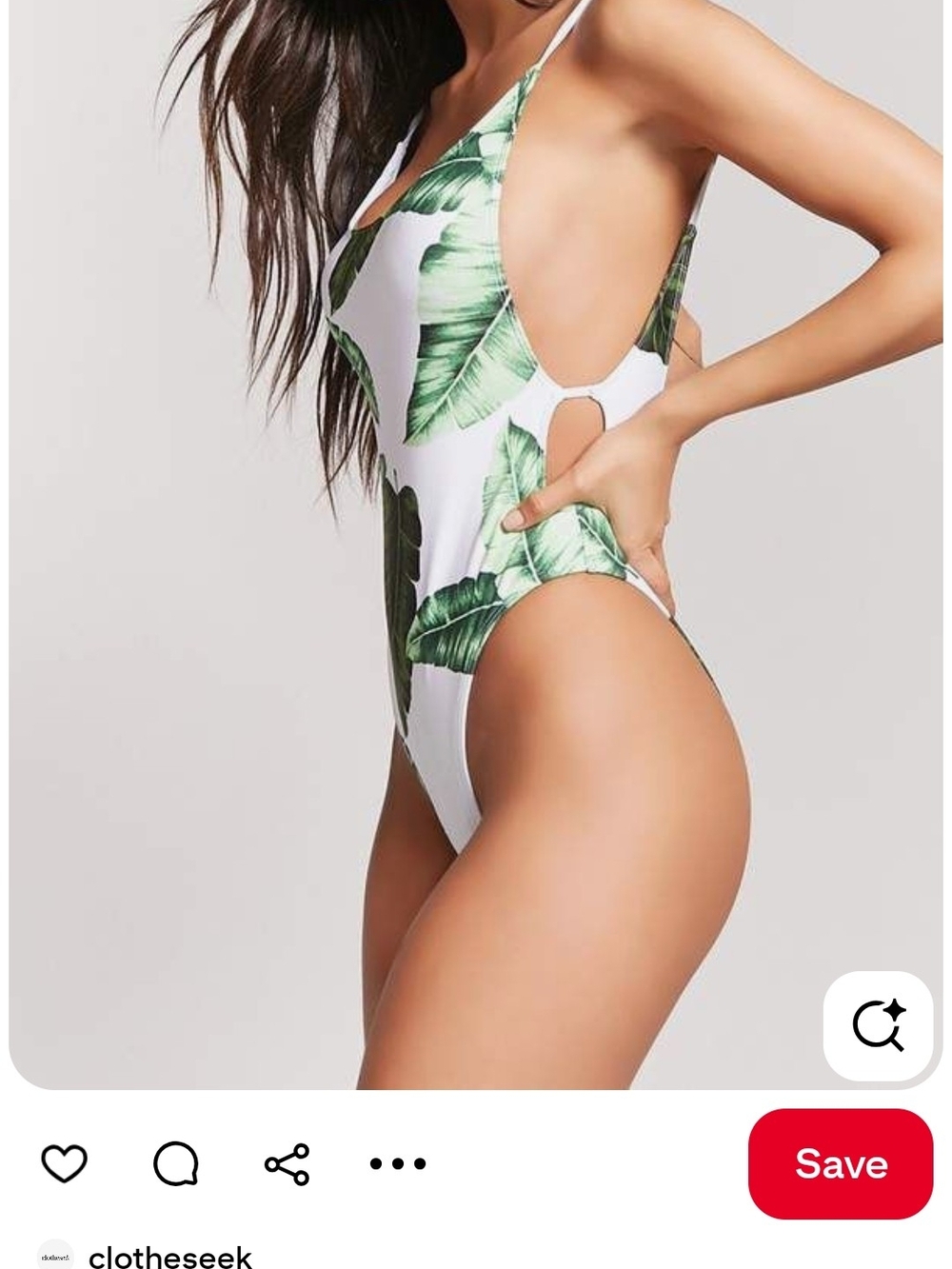 Forever 21 White One-Piece Swimsuit with Green Leaf Print